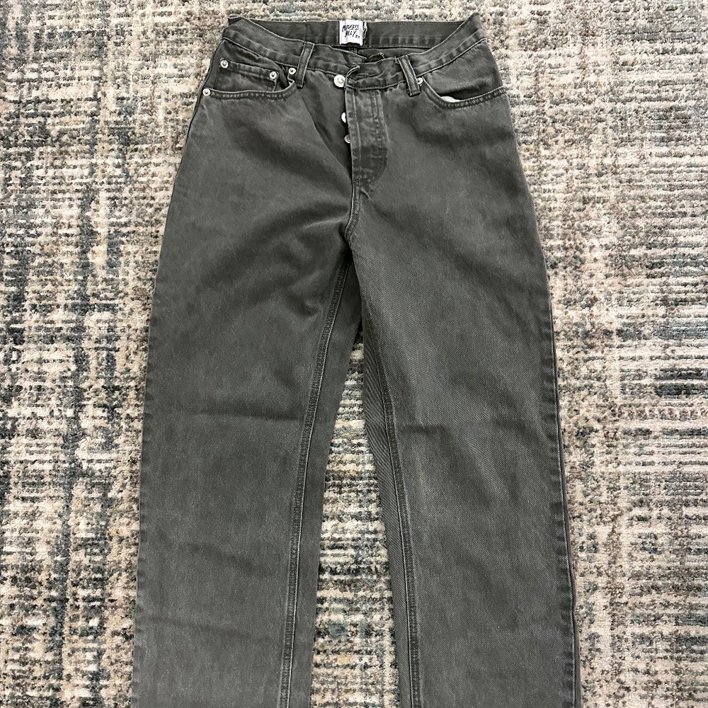 Asymmetrical Green Straight Leg Jeans